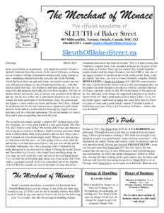 The Merchant of Menace The official newsletter of SLEUTH of Baker Street 907 Millwood Rd., Toronto, Ontario, Canada, M4G 1X2e-mail 