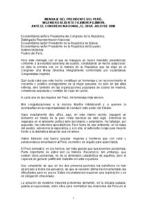 MENSAJE DEL PRESIDENTE DEL PERÚ, INGENIERO ALBERTO FUJIMORI FUJIMORI, ANTE EL CONGRESO NACIONAL, EL 28 DE JULIO DE 2000