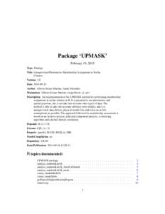 Package ‘UPMASK’ February 19, 2015 Type Package Title Unsupervised Photometric Membership Assignment in Stellar Clusters Version 1.0