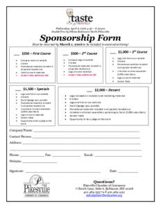 Wednesday, April 6, 2016 5:30 – 8:30 pm DoubleTree by Hilton Baltimore North-Pikesville Sponsorship Form Must be returned by March 1, 2016 to be included in event advertising!