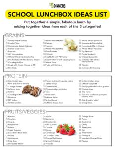 $  5dinners SCHOOL LUNCHBOX IDEAS LIST Put together a simple, fabulous lunch by