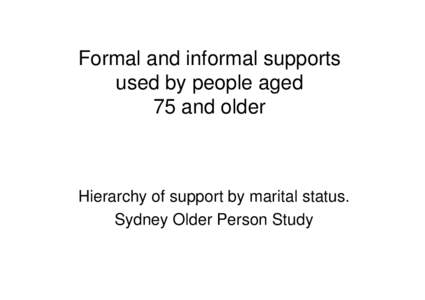 Formal and informal supports used by people aged 75 and older Hierarchy of support by marital status. Sydney Older Person Study