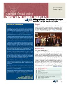 December 2004 Volume 3, No. 1 American Physical Society New York State Section