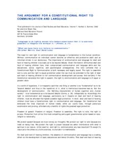 THE ARGUMENT FOR A CONSTITUTIONAL RIGHT TO COMMUNICATION AND LANGUAGE