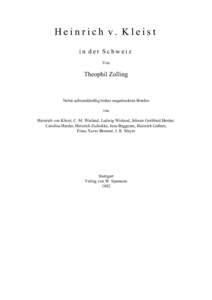 Heinrich v. Kleist in der Schweiz Von Theophil Zolling