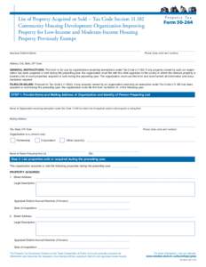 LIst of Property Acquired or Sold - Tax Code SectinCommunity Housing Development Organization Improving Property for Low-Income and Moderate-Income Housing Property Previously Exempt