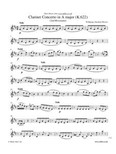 Sheet Music from www.mfiles.co.uk  Clarinet Concerto in A major (K2nd Movement)  Wolfgang Amadeus Mozart
