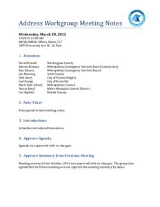 Address Workgroup Meeting Notes Wednesday, March 28, :00 to 12:00 AM MESB/MMCD Offices, RoomUniversity Ave W., St. Paul
