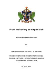 From Recovery to Expansion  BUDGET ADDRESSBY