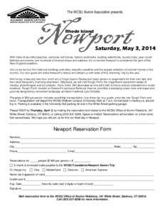 The WCSU Alumni Association presents  Newport Rhode Island  Saturday, May 3, 2014