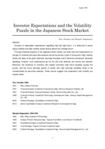 AugustInvestor Expectations and the Volatility Puzzle in the Japanese Stock Market Toru Yamada and Manabu Nagawatari