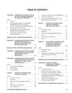 TABLE OF CONTENTS CHAPTER 1 ADMINISTRATIVE REGULATIONS OF THE CALIFORNIA BUILDING STANDARDS COMMISSION1 Article