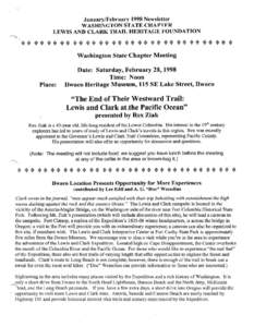 January/February 1998 Newsletter WASHINGTON STATE CHAPTER LEWIS AND CLARK TRAIL HERITAGE FOUNDATION Washington State Chapter Meeting
