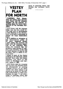 The Argus (Melbourne, Vic. : [removed]), Thursday 18 December 1947, page 1  develop VESTEY PLAN