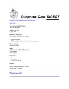 Discipline Case Digest Index  Law Society Home Page Case[removed]SAUL BENJAMIN ZITZERMAN