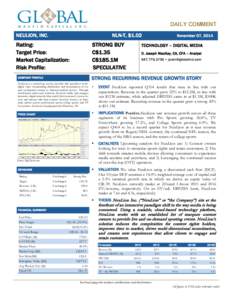 Equity Research  DAILY COMMENT NEULION, INC.  NLN-T, $1.02