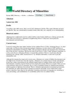 World Directory of Minorities Europe MRG Directory –> Serbia –> Albanians Print Page  Close Window