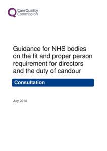 Guidance for NHS bodies on the fit and proper person requirement for directors and the duty of candour Consultation