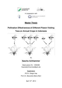 In cooperation with  Master Thesis Pollination Effectiveness of Different Flower-Visiting Taxa on Annual Crops in Indonesia