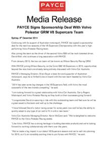 Brian Boyd - Payce signs sponsorship with Polestar Volvo
