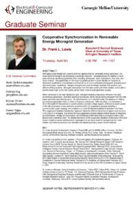 Graduate Seminar Cooperative Synchronization In Renewable Energy Microgrid Generation Dr. Frank L. Lewis  Moncrief-O’Donnell Endowed