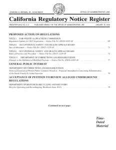 Law / United States administrative law / Government / Administrative law / California Code of Regulations / Legal history / Rulemaking / California Regulatory Notice Register / Occupational safety and health / Regulatory agency / Regulatory Flexibility Act