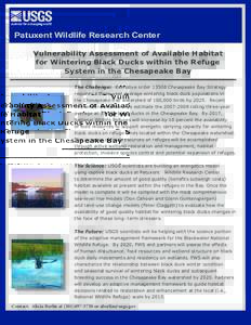 Patuxent Wildlife Research Center Vulnerability Assessment of Available Habitat for Wintering Black Ducks within the Refuge System in the Chesapeake Bay The Challenge: Executive orderChesapeake Bay Strategy requir