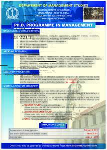 DEPARTMENT OF MANAGEMENT STUDIES INDIAN INSTITUTE OF SCIENCE BANGALORE – , INDIA (Telephone: www.mgmt.iisc.ernet.in