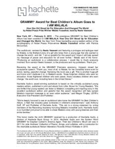 FOR IMMEDIATE RELEASE Contact: Megan FitzpatrickGRAMMY® Award for Best Children’s Album Goes to