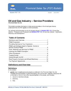Oil and Gas Industry – Service Providers