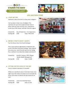 LIVE AUCTION ITEMS 1) LIGHT MY FIRE Experience a day in the life of a Chula Vista Firefighter! Find out what it’s like to be a firefighter! This