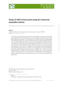 Study of QCD critical point using the canonical ensemble method Department of Physics and Astronomy, University of Kentucky, Lexington, KY[removed]E-mail: [removed] The existence of the QCD critical point at non-