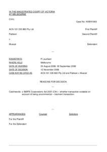 Civil Judgment - ACN[removed]Pty Ltd and Pattison v Muscat (PDF 45KB - 9 pages)
