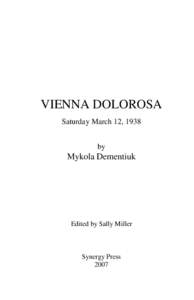 VIENNA DOLOROSA Saturday March 12, 1938 by Mykola Dementiuk