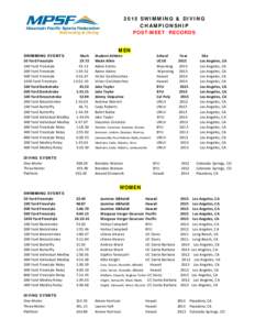 2015 SWIMMING & DIVING CHAMPIONSHIP POST-MEET RECORDS SWIMMING EVENTS