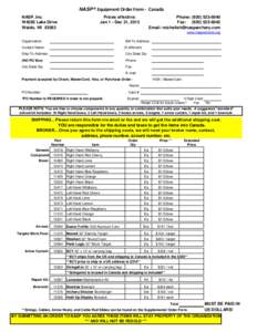 NASP ® Equipment Order Form - Canada NASP, Inc. W4285 Lake Drive Waldo, WIPrices effective:
