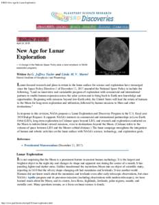 PSRD: New Age for Lunar Exploration