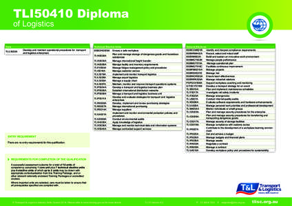 TLI50410 Diploma of Logistics Core TLIL5020A  Develop and maintain operational procedures for transport