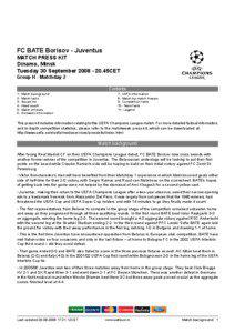 FC BATE Borisov - Juventus MATCH PRESS KIT Dinamo, Minsk