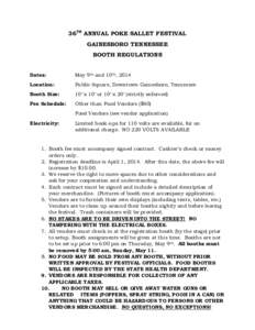 36TH ANNUAL POKE SALLET FESTIVAL GAINESBORO TENNESSEE BOOTH REGULATIONS Dates:  May 9th and 10th, 2014