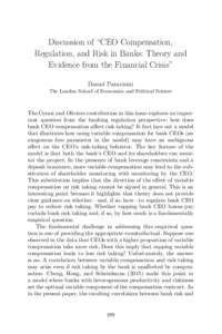 Discussion of “CEO Compensation, Regulation, and Risk in Banks: Theory and Evidence from the Financial Crisis” Daniel Paravisini The London School of Economics and Political Science