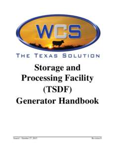 Storage and Processing Facility (TSDF) Generator Handbook  Issued – October 27, 2015