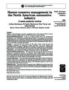 The current issue and full text archive of this journal is available at www.emeraldinsight.com[removed]htm Human resource management in the North American automotive industry