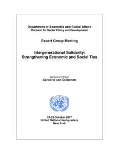 Department of Economic and Social Affairs Division for Social Policy and Development Expert Group Meeting  Intergenerational Solidarity: