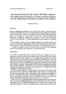 The Journal of the Hakluyt Society  February 2007 The Life and Work of E.G.R. Taylor (1879–1966), author of The Mathematical Practitioners of Tudor and Stuart England