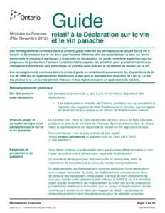 Guide Ministère du Finances (Rév. Novembre[removed]relatif à la Déclaration sur le vin et le vin panaché