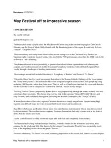 Datestamp: [removed]May Festival off to impressive season CONCERT REVIEW By Janelle Gelfand [removed]