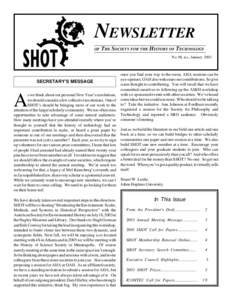 NEWSLETTER OF THE SOCIETY FOR THE HISTORY OF TECHNOLOGY No. 98, n.s., January 2003