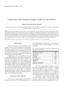 Limnological Review): Temperature and Dissolved Oxygen Profiles in Lake Pluszne 117  Temperature and Dissolved Oxygen Profiles in Lake Pluszne