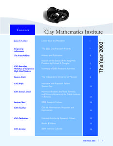 Clay Mathematics Institute  James A. Carlson Letter from the President